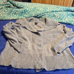 Gray Knit Cardigan with Ribbed Texture